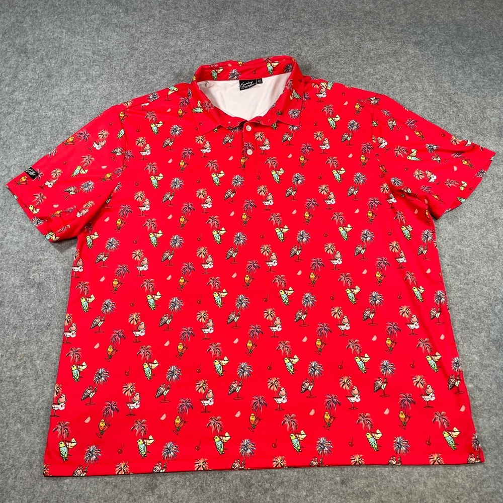 Sunday Swagger Mens Polo Shirt 4XL Red Tropical Print Stretch Short Sleeve Golf - Picture 2 of 14